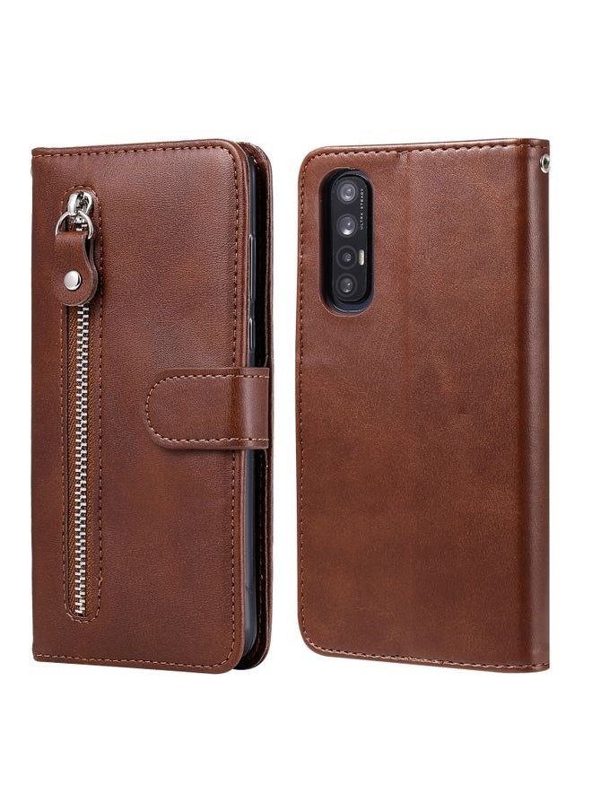 HuHa Case Cover For OPPO Reno3 Pro / Find X2 Neo Fashion Calf Texture Zipper Horizontal Flip Leather Case with Holder & Card Slots & Wallet Function Brown 