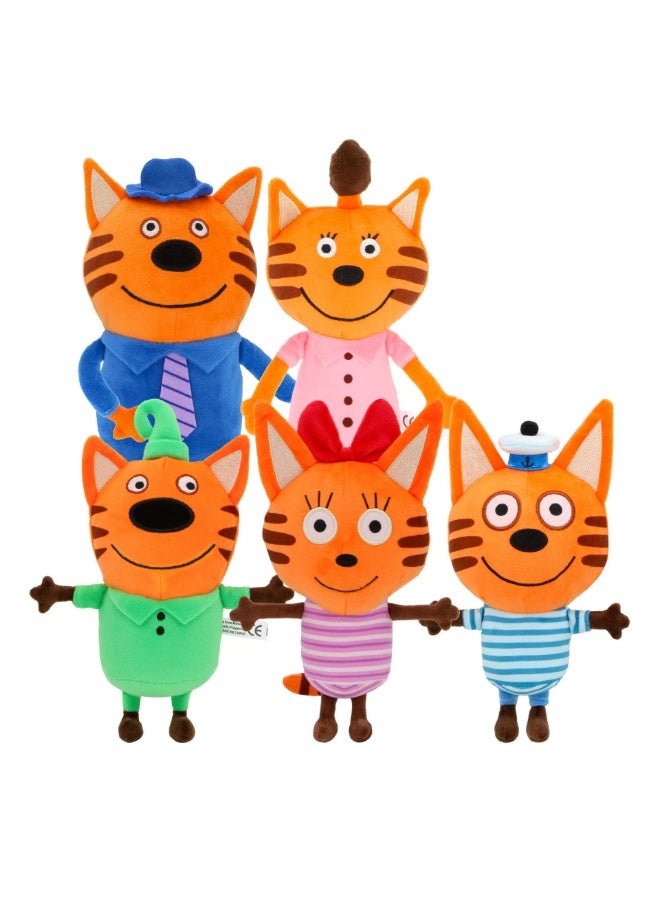 5Pcs Cat Family Plush Toy Set, 25cm Soft Stuffed Animal Dolls, Cartoon Kitten Characters for Kids, Perfect Gift for Fans & Children