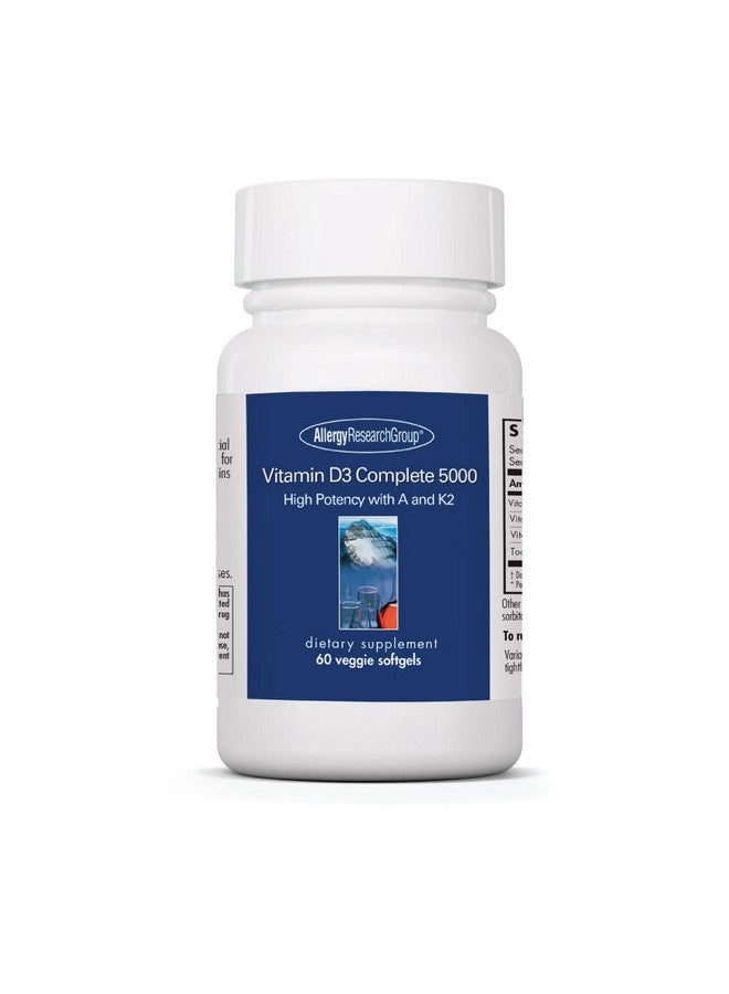 Allergy Research Group Vitamin D3 Complete 5000 IU - Vitamin D3 and K2 Supplement, Daily Balance, with Vitamin A, DeltaGold Tocotrienols, High Potency, Veggie Softgels - 60 Count - Image 1