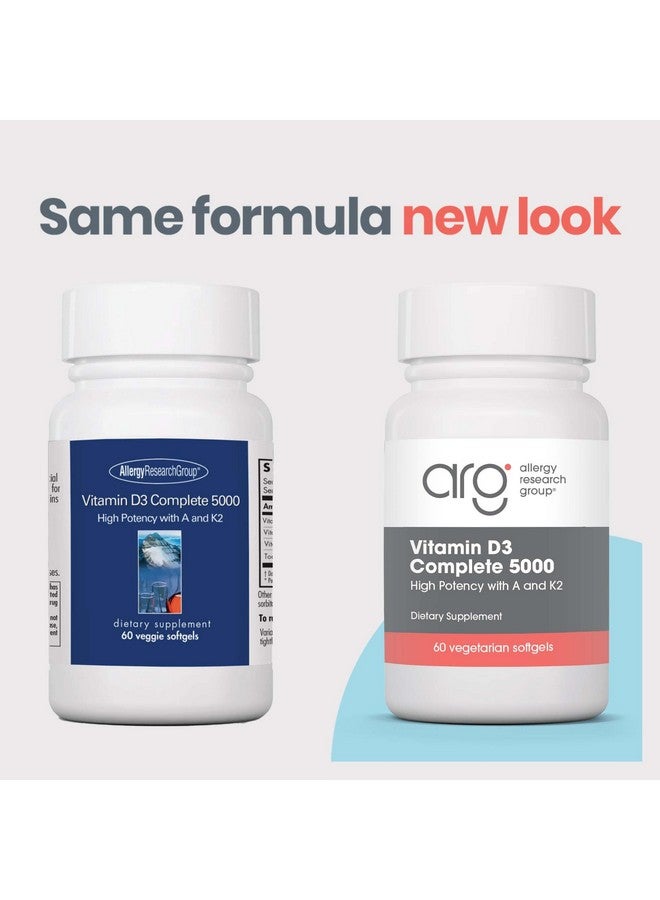 Allergy Research Group Vitamin D3 Complete 5000 IU - Vitamin D3 and K2 Supplement, Daily Balance, with Vitamin A, DeltaGold Tocotrienols, High Potency, Veggie Softgels - 60 Count - Image 2