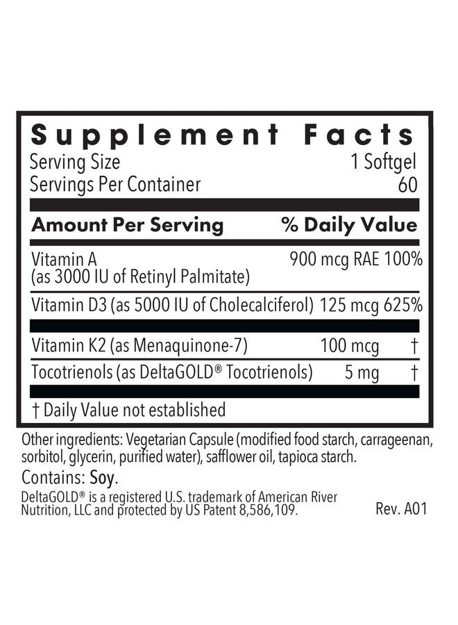 Allergy Research Group Vitamin D3 Complete 5000 IU - Vitamin D3 and K2 Supplement, Daily Balance, with Vitamin A, DeltaGold Tocotrienols, High Potency, Veggie Softgels - 60 Count - Image 3