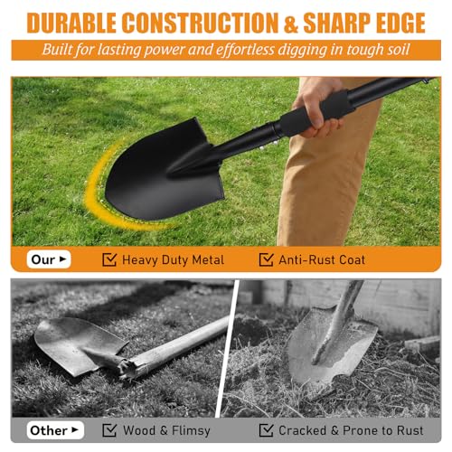 UIABOPZ Garden Shovels for Digging, 31 Inch Small Shovel, Heavy Duty Metal Digging Shovel with D-Handle Grip, Short Kids Shovels for Digging, Mini Spade Shovel for Gardening, Camping, Beach, Car, Snow Removal - Image 3
