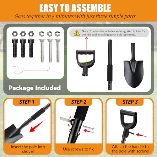 UIABOPZ Garden Shovels for Digging, 31 Inch Small Shovel, Heavy Duty Metal Digging Shovel with D-Handle Grip, Short Kids Shovels for Digging, Mini Spade Shovel for Gardening, Camping, Beach, Car, Snow Removal - Image 5