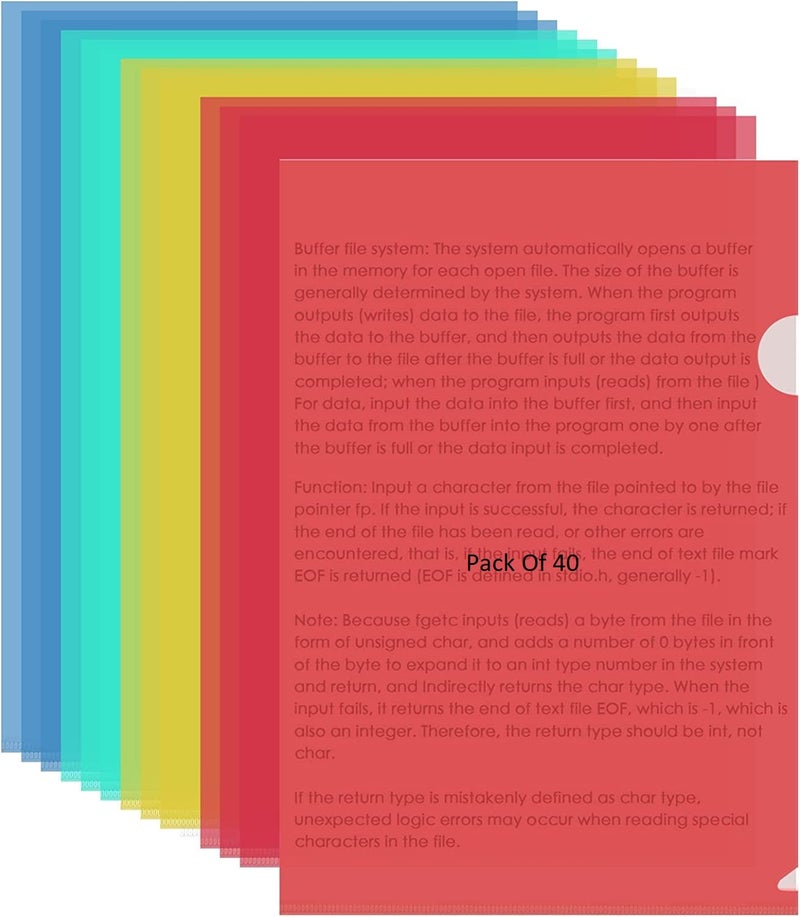 Shining Zon L Folder File A4 Size Durable Transparent Colour Documents Sleeves for Protection Plastic Paper Holders Organizer (Pack of 40) - Image 1