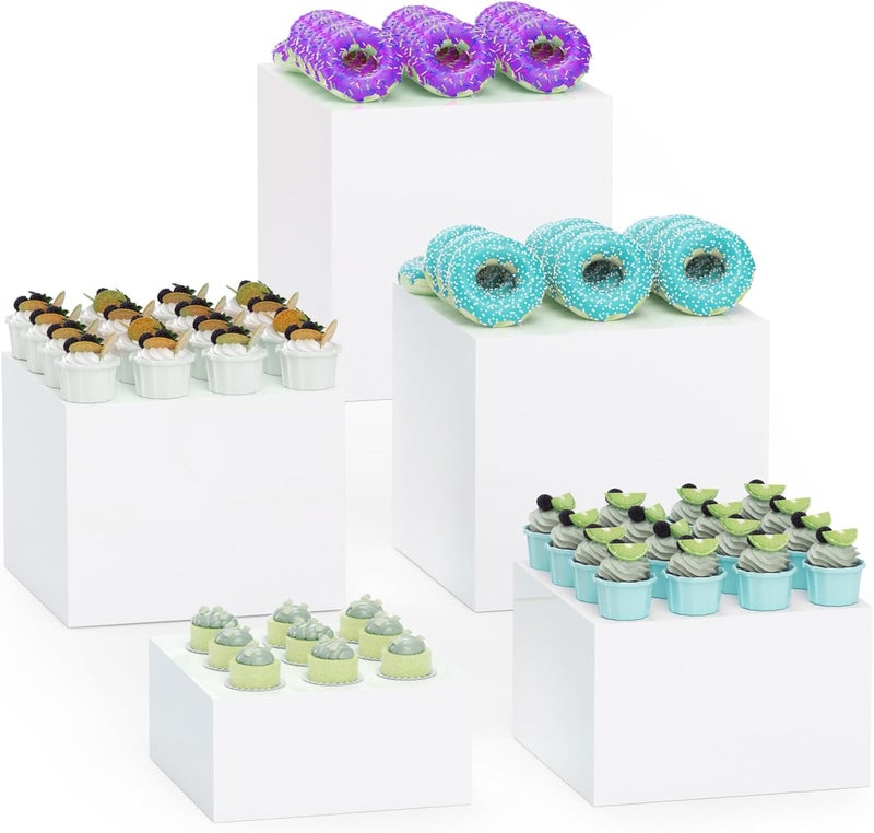 TPGP LUOBAO White Acrylic Food Risers - 5-Sided Buffet Display Stands for Events - Image 1