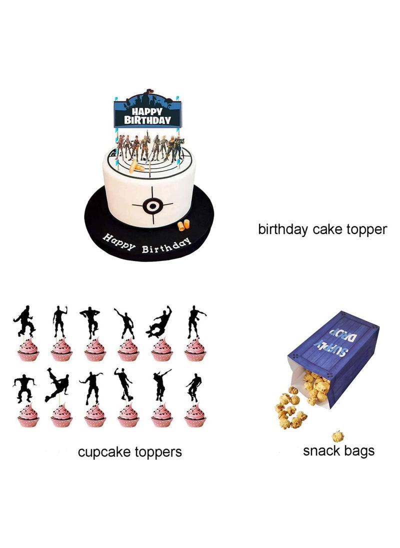 Generic - 86 Pieces Fortnite Birthday Party Supplies, Video Game Theme Party Decoration Set with Ballons and Tableware - Image 1