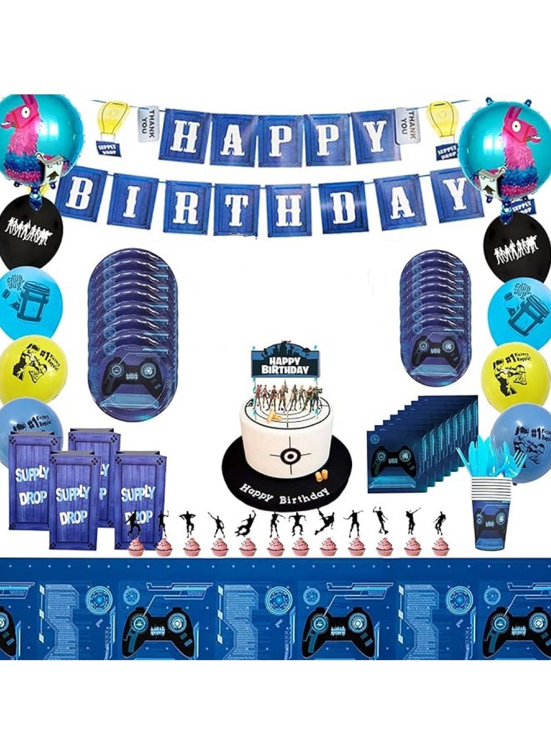 Generic - 86 Pieces Fortnite Birthday Party Supplies, Video Game Theme Party Decoration Set with Ballons and Tableware - Image 1