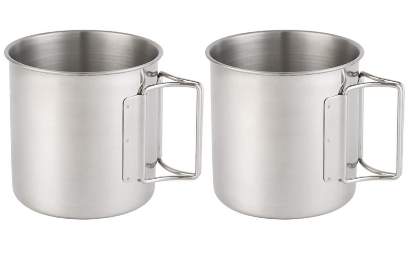 Hikaru Stainless Steel Camping Mugs Outdoors Cup with Foldable Handle 2 Piece Set 660ml/22.3oz Great for Backpacking , Hiking, Hunting, Fishing and Survival Adventure - Image 1