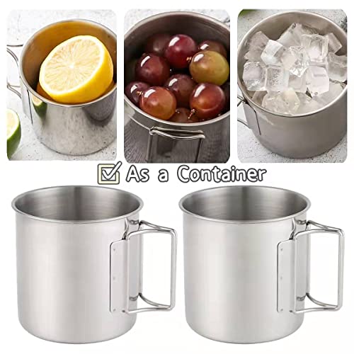 Hikaru Stainless Steel Camping Mugs Outdoors Cup with Foldable Handle 2 Piece Set 660ml/22.3oz Great for Backpacking , Hiking, Hunting, Fishing and Survival Adventure - Image 2