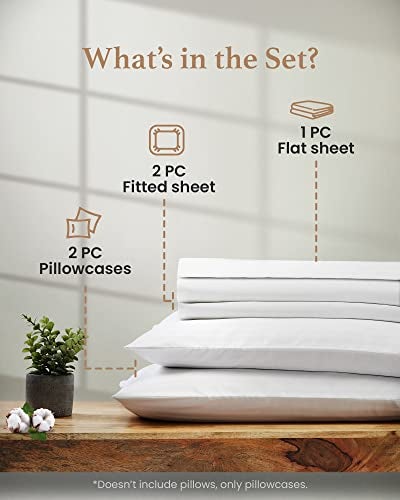 Good Sleep Bedding Split King Sheets Sets for Adjustable Bed Cotton, Luxury Sheetss, Egyptian Cotton Sheet, 5 Piece Cotton Split King Set, Sateen Sheett, 2 Fitted - 16" Deep Pocket, White - Image 2
