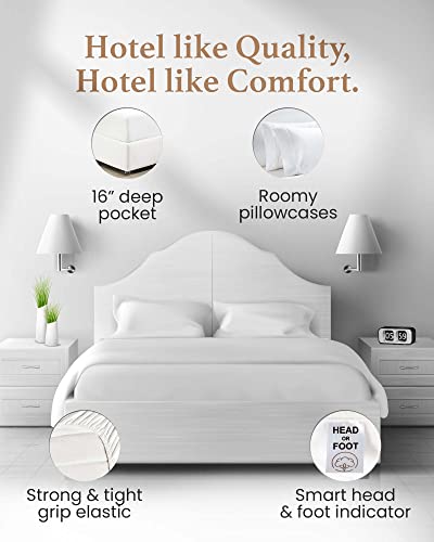 Good Sleep Bedding Split King Sheets Sets for Adjustable Bed Cotton, Luxury Sheetss, Egyptian Cotton Sheet, 5 Piece Cotton Split King Set, Sateen Sheett, 2 Fitted - 16" Deep Pocket, White - Image 3