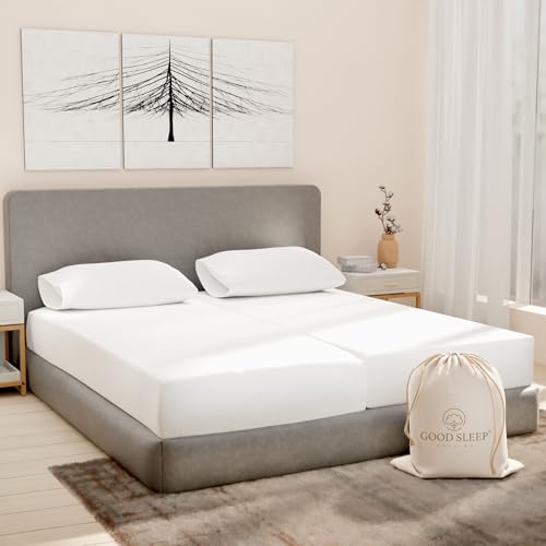 Good Sleep Bedding Split King Sheets Sets for Adjustable Bed Cotton, Luxury Sheetss, Egyptian Cotton Sheet, 5 Piece Cotton Split King Set, Sateen Sheett, 2 Fitted - 16" Deep Pocket, White - Image 1