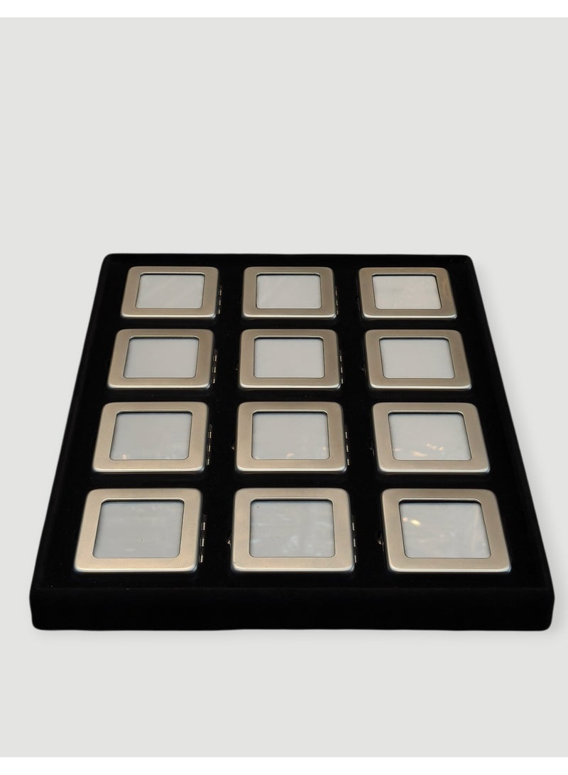 Al Seraj Luxury 12 Slot Jewelry Display Tray | Premium Metallic Silver Stone Box with Reversible White & Black Soft Pads | Elegant Jewelry Organizer for Showroom, Display & Gift - Image 1