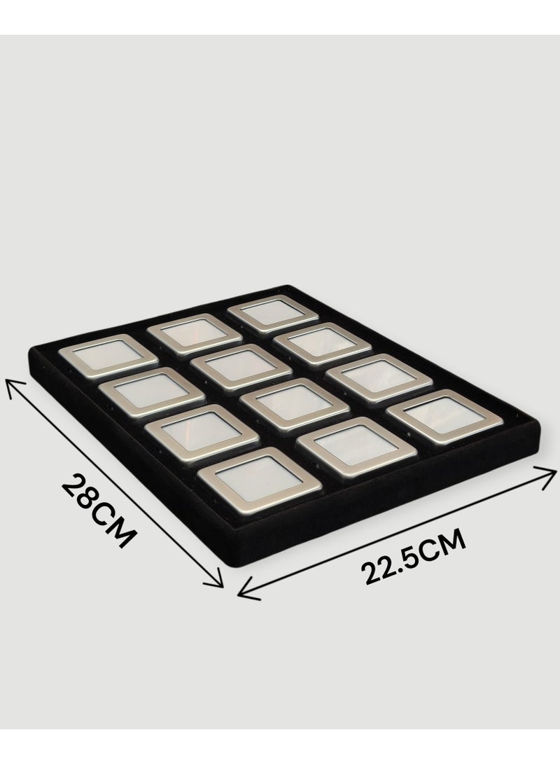 Al Seraj Luxury 12 Slot Jewelry Display Tray | Premium Metallic Silver Stone Box with Reversible White & Black Soft Pads | Elegant Jewelry Organizer for Showroom, Display & Gift - Image 2
