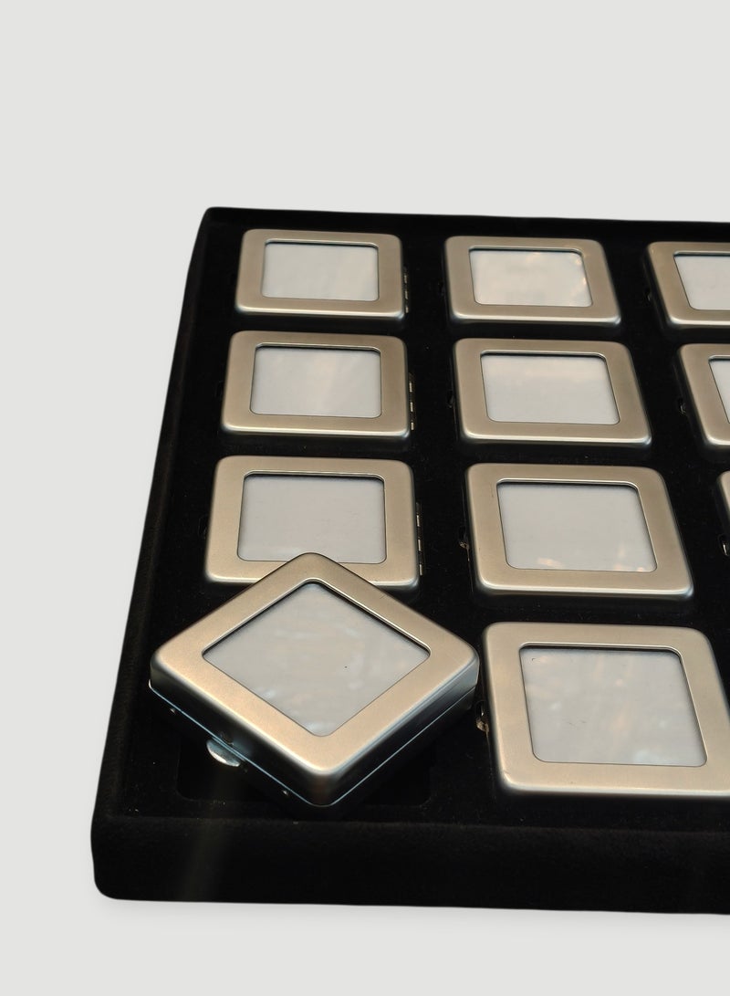 Al Seraj Luxury 12 Slot Jewelry Display Tray | Premium Metallic Silver Stone Box with Reversible White & Black Soft Pads | Elegant Jewelry Organizer for Showroom, Display & Gift - Image 3