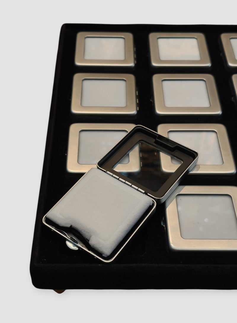 Al Seraj Luxury 12 Slot Jewelry Display Tray | Premium Metallic Silver Stone Box with Reversible White & Black Soft Pads | Elegant Jewelry Organizer for Showroom, Display & Gift - Image 4
