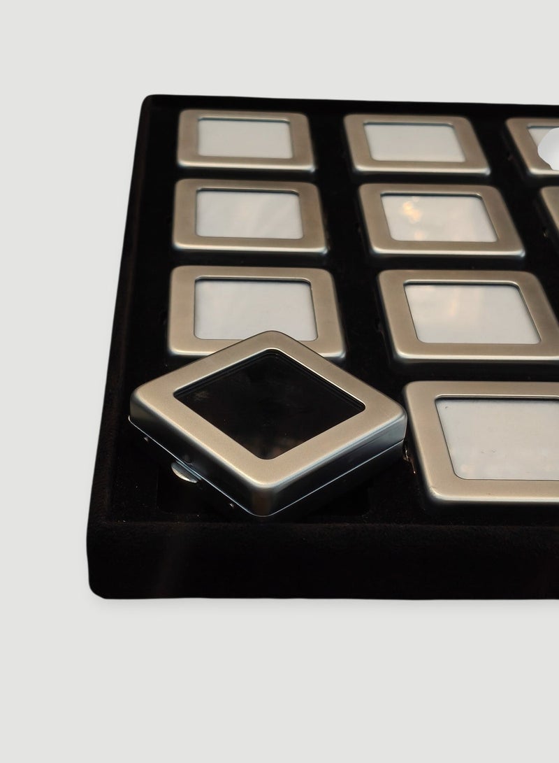 Al Seraj Luxury 12 Slot Jewelry Display Tray | Premium Metallic Silver Stone Box with Reversible White & Black Soft Pads | Elegant Jewelry Organizer for Showroom, Display & Gift - Image 5