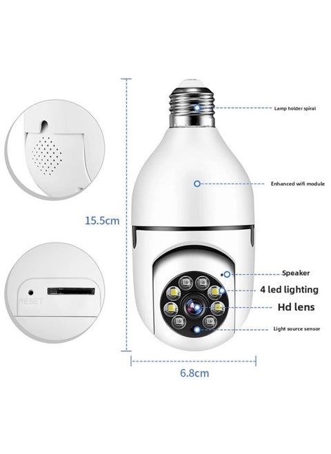 A6 Bulb Camera E27 HD 1080 Night Vision 360 Degree Rotating Wifi Home Security Small Yellow Man Camera-Color:White Bare Metal (without Memory Card)