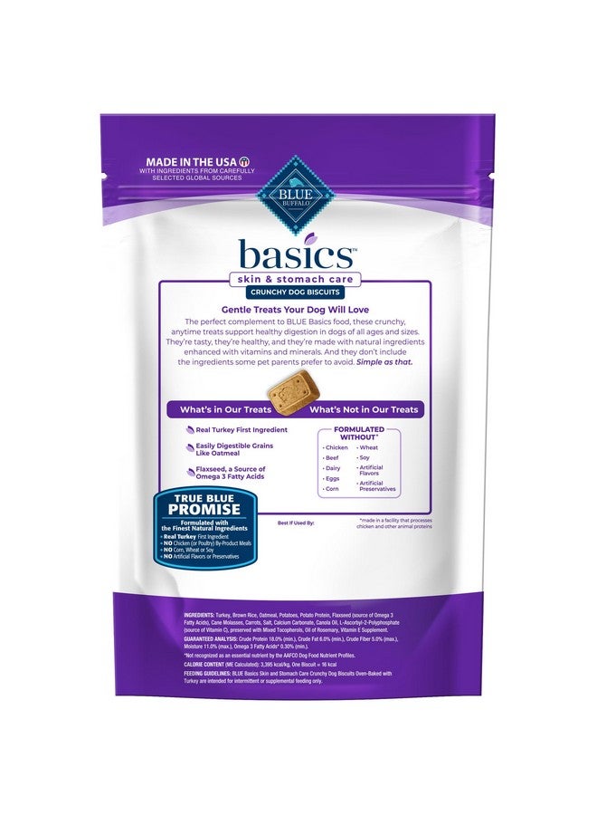 بلو بافلو بسكويت الكلاب بلو بافالو بيسكس، مكافآت الكلاب المقرمشة للعناية بالبشرة والمعدة، وصفة الديك الرومي، كيس 6 أونصات - Image 1