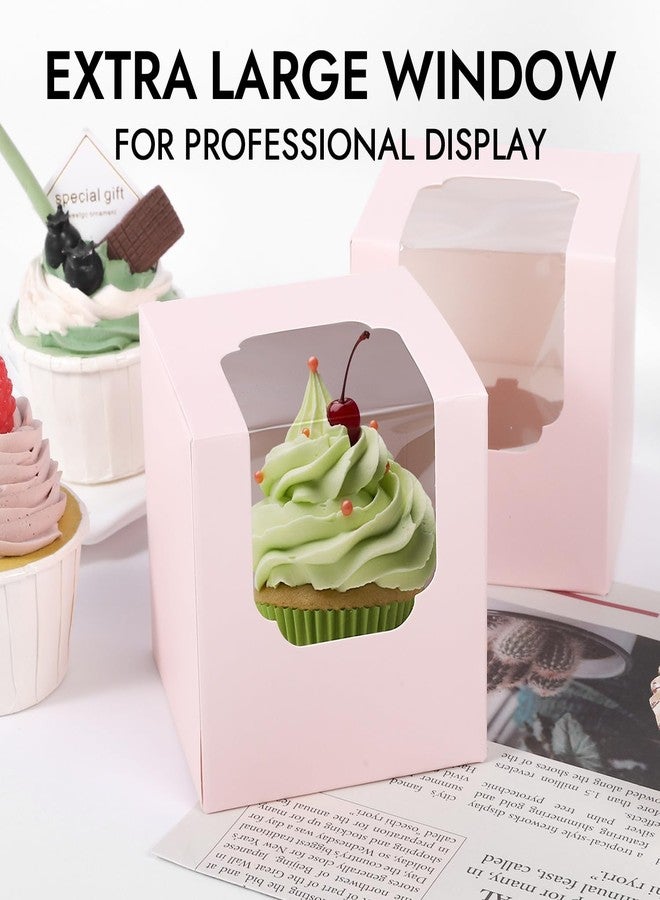 JCD 70 packs Pink Cupcake Boxes Individual Cupcake Container 3.5" x 3.5" x 3.5" Auto-Pop up Single cake Box for Bakery Gift Giving(70 Boxes+70 Inserts) (Pink/70Pcs) - Image 3