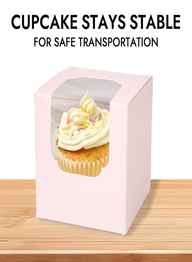 JCD 70 packs Pink Cupcake Boxes Individual Cupcake Container 3.5" x 3.5" x 3.5" Auto-Pop up Single cake Box for Bakery Gift Giving(70 Boxes+70 Inserts) (Pink/70Pcs) - Image 2