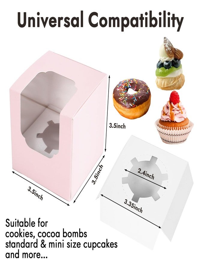 JCD 70 packs Pink Cupcake Boxes Individual Cupcake Container 3.5" x 3.5" x 3.5" Auto-Pop up Single cake Box for Bakery Gift Giving(70 Boxes+70 Inserts) (Pink/70Pcs) - Image 5