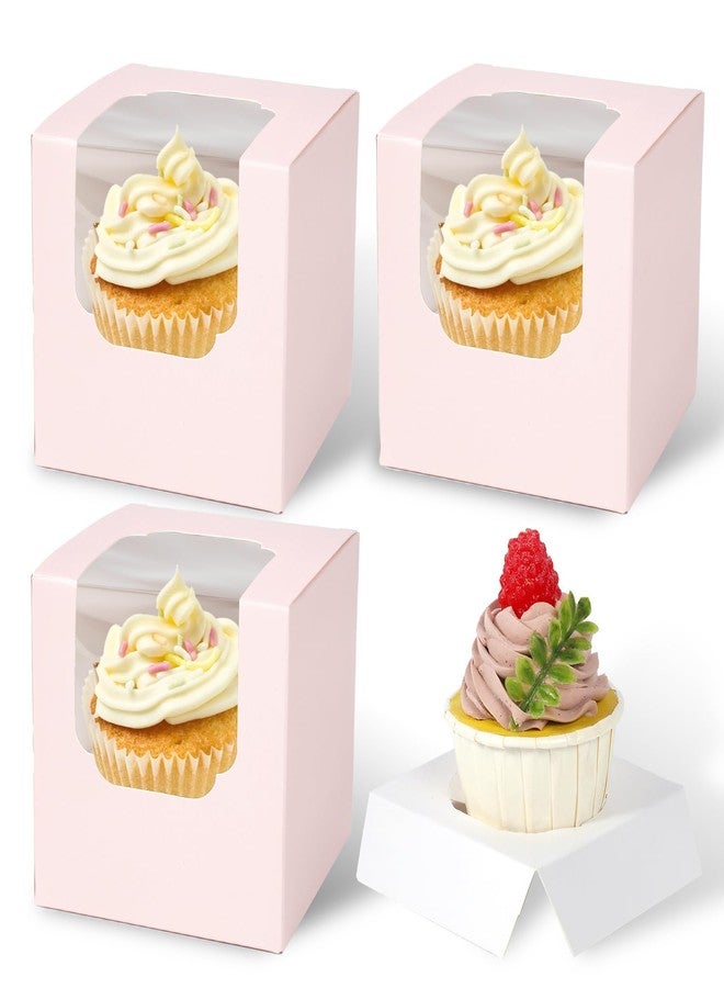 JCD 70 packs Pink Cupcake Boxes Individual Cupcake Container 3.5" x 3.5" x 3.5" Auto-Pop up Single cake Box for Bakery Gift Giving(70 Boxes+70 Inserts) (Pink/70Pcs) - Image 1