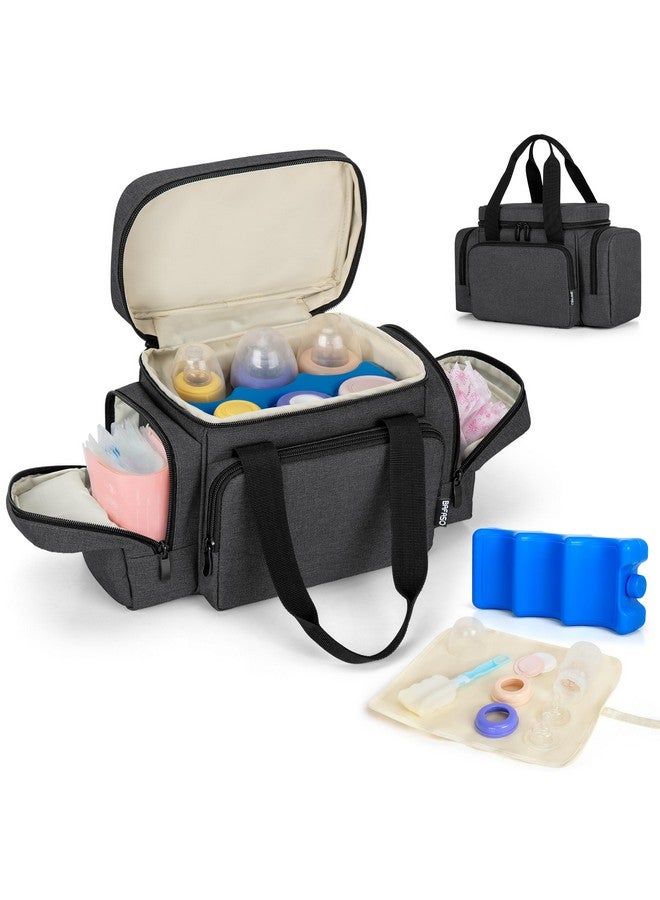 BAFASO Breastmilk Cooler Bag With Ice Pack And Waterproof Pad (Fits 6 Bottles 4 To 5 Ounce) Breastmilk Cooler With Multiple Pockets Black  - Image 1