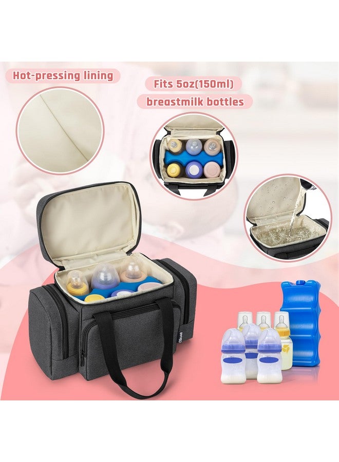 BAFASO Breastmilk Cooler Bag With Ice Pack And Waterproof Pad (Fits 6 Bottles 4 To 5 Ounce) Breastmilk Cooler With Multiple Pockets Black  - Image 2