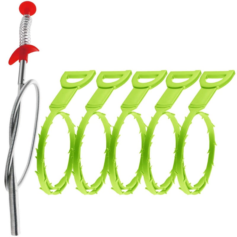 Omont Drain Cleaner Tool 6 Pack Hair Clog Remover for Sink 24 Inch Tube Drain Cleaning Tool Green