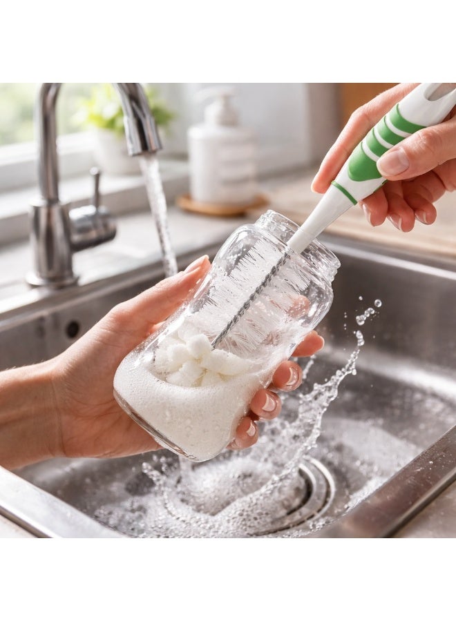 تيتيز فرشاة تنظيف رضاعات للأطفال بطرف إسفنجي ومقبض مانع للانزلاق تصميم 2 في 1 لتنظيف عميق للرضاعات والأكواب بطول 30.3 سم (لون أخضر) - Image 2