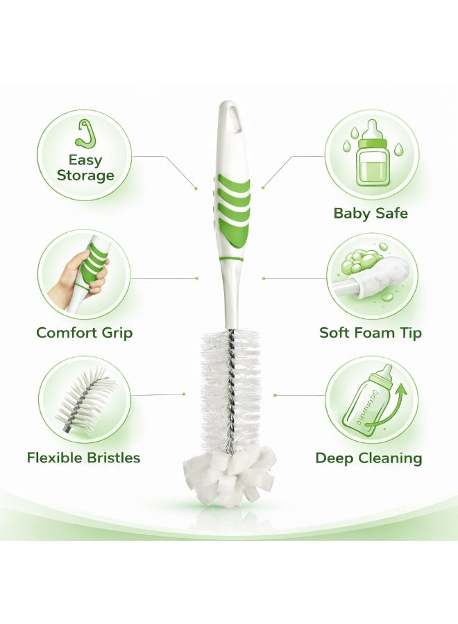 تيتيز فرشاة تنظيف رضاعات للأطفال بطرف إسفنجي ومقبض مانع للانزلاق تصميم 2 في 1 لتنظيف عميق للرضاعات والأكواب بطول 30.3 سم (لون أخضر) - Image 3