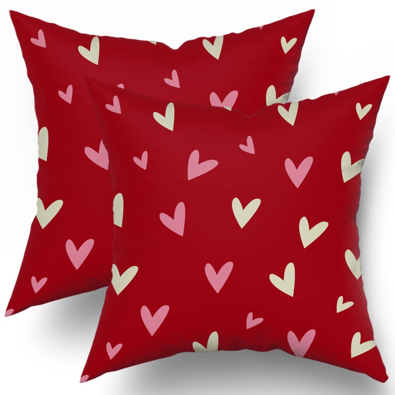 Valentines Day Pillow Covers 18x18 Set of 2 Red Pink Love Heart Holiday Decorative Throw Pillows Romantic Valentine Themed Gifts Pillowcase Cotton Cushion Cover Decor for Home Couch Bed Soft