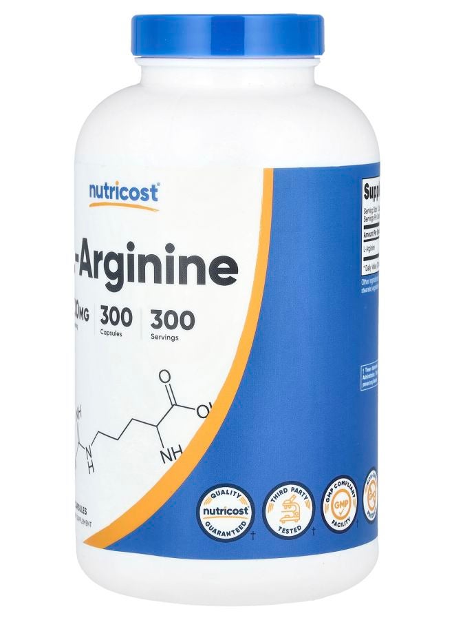 Nutricost L-Arginine 500 mg 300 Capsules - Image 2