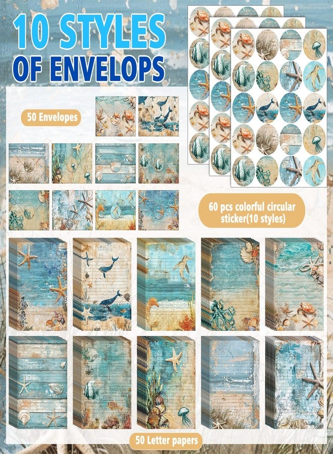 تاوباري مجموعة أوراق قرطاسية من تاوباري مكونة من 160 قطعة، 50 ورقة قرطاسية مزدوجة الجوانب مع 50 ظرفًا متطابقًا و60 ملصقًا دائريًا منقطًا، 10 تصميمات (محيط، 5.5 × 8.25 بوصة). - Image 5