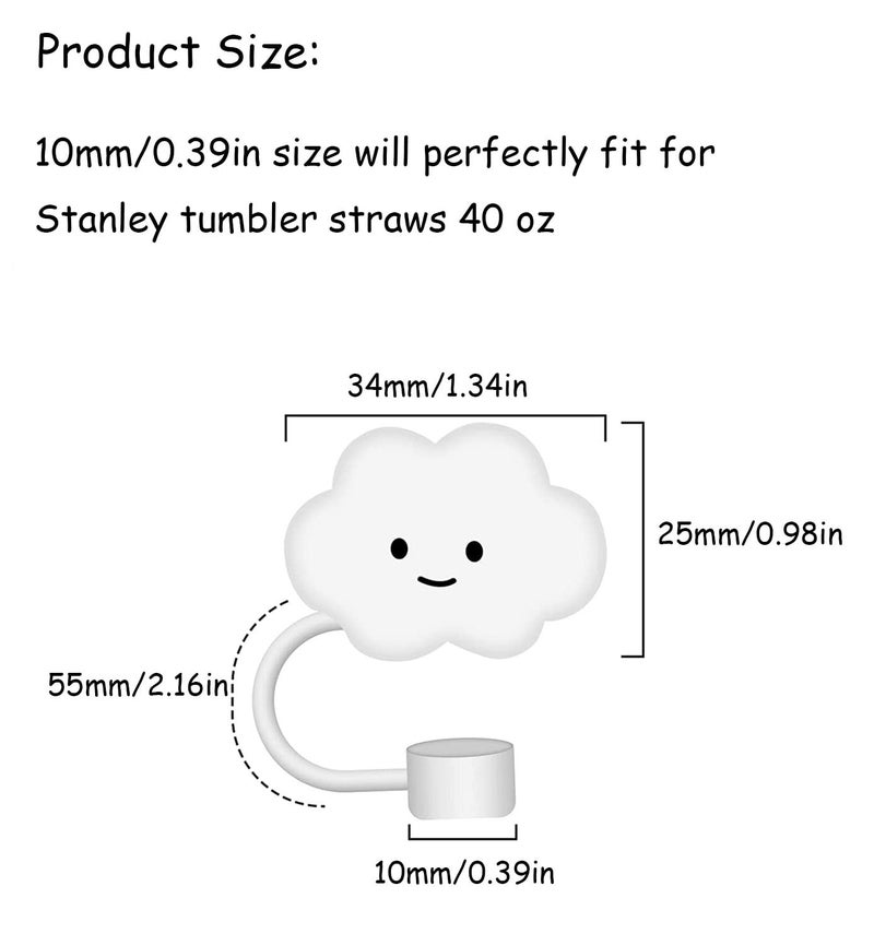 ColisPar 10mm Straw Cover, 2pcs Straw Covers Cap for Stanley Cup 40 oz 30 oz Food Grade Silicone Cute Large Cloud Straw Topper Straw Tips Cover Protector Plugs for Stanley Tumblers for Stanley Cup Accessories - Image 2