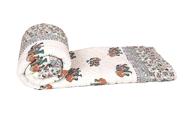 SVT Traditional Famous Rajasthani Print Jaipuri Beautiful Floral Print in Multi Color Elephant mughal Print Jaipuri Rajai/Razai/Quilt King Size/King Size Bed Quilt/Comforter/AC Quilt/AC Comforter - Image 2