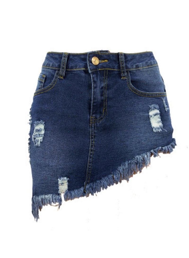 Loquat Ripped Women's Denim Irregular Short Skirt  - Image 1