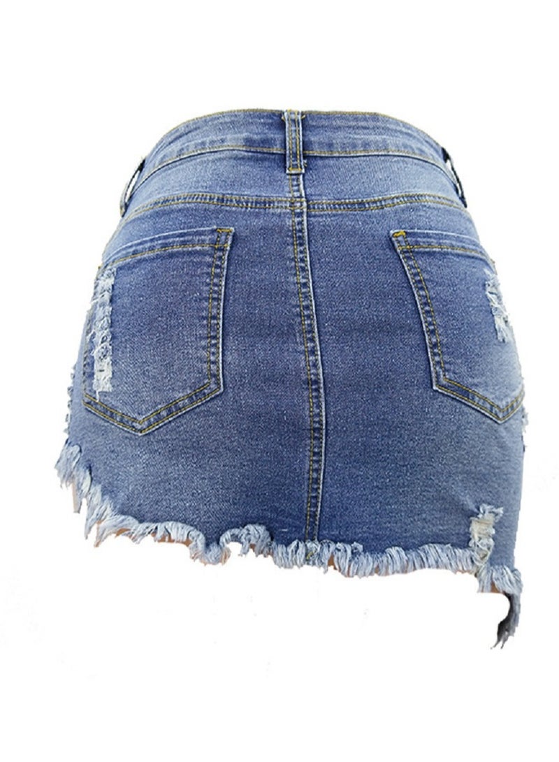 Loquat Ripped Women's Denim Irregular Short Skirt  - Image 2