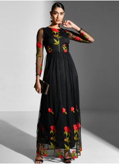 Golden Apple Floral Embroidered Mesh Detail Dress  - Image 4