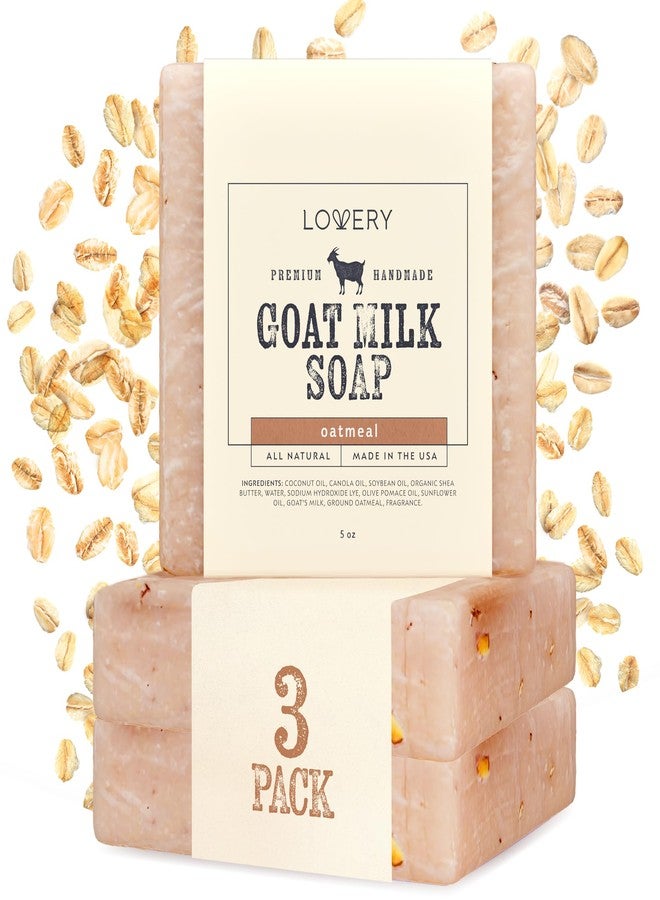 LOVERY Handmade Goat Milk Soap Made in USA With Organic Shea Butter - Oatmeal Goats Milk Soap Bar, All Natural Soap Bar Made with Organic Goat Milk - 3 Pack - Image 1