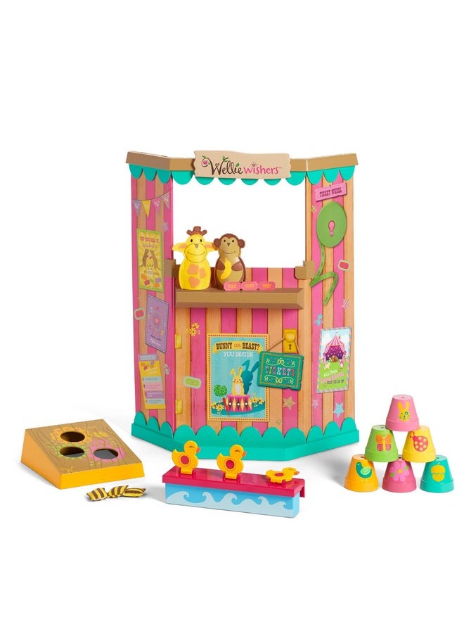 Welliewishers Carnival Games Set For 14.5Inch Dolls With A Carnival Stand, Toss Game Board, Six Colorful Flowerpots, Duck Targets, Two Felt Finger Puppets, Ages 4+