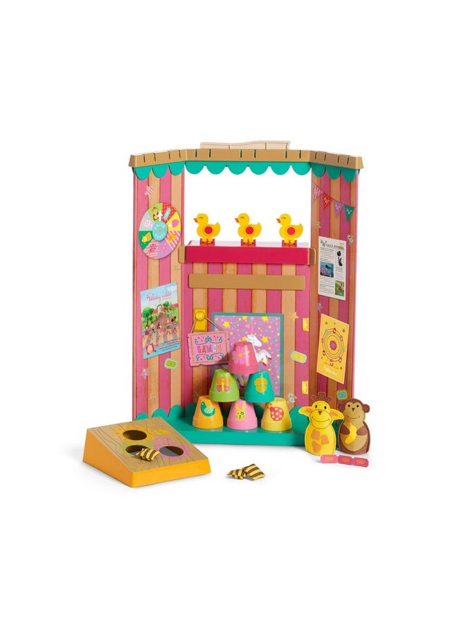 Welliewishers Carnival Games Set For 14.5Inch Dolls With A Carnival Stand, Toss Game Board, Six Colorful Flowerpots, Duck Targets, Two Felt Finger Puppets, Ages 4+