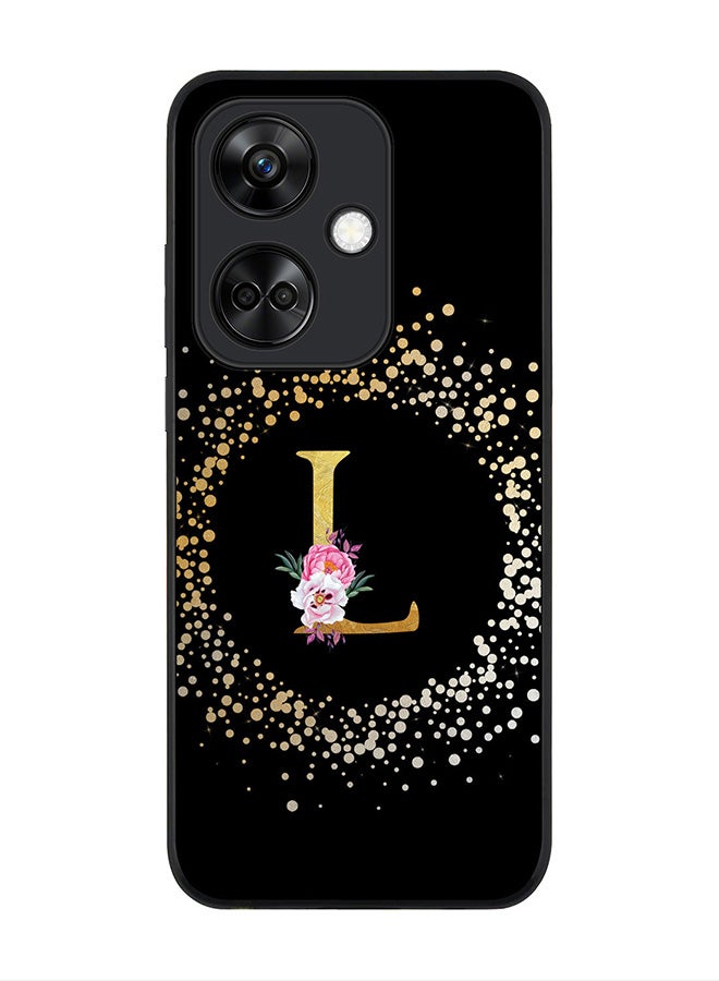 Stylizedd Rugged Black Edge case for OnePlus Nord CE3 / Oppo K11, Slim fit Flexible   Custom Monogram Initial Letter Floral Pattern Alphabet - L (Black) - Image 1