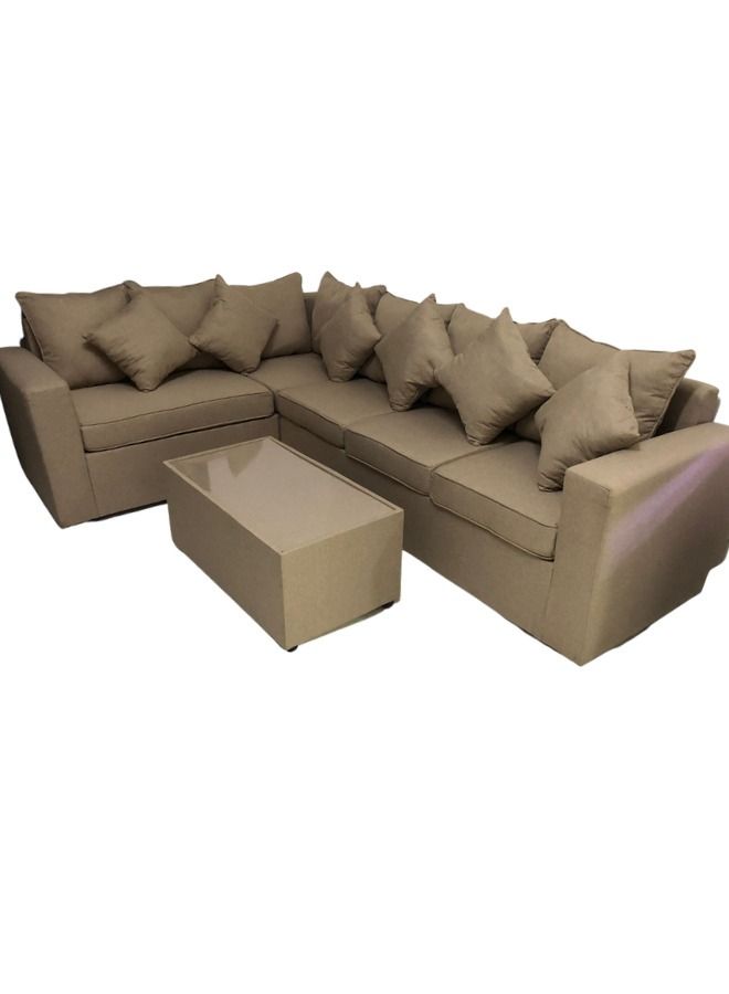 Maharat Al Bahar L Shape Sofa Set With Table & Pillow Beige 5 Seater 180x80x80  - Image 1
