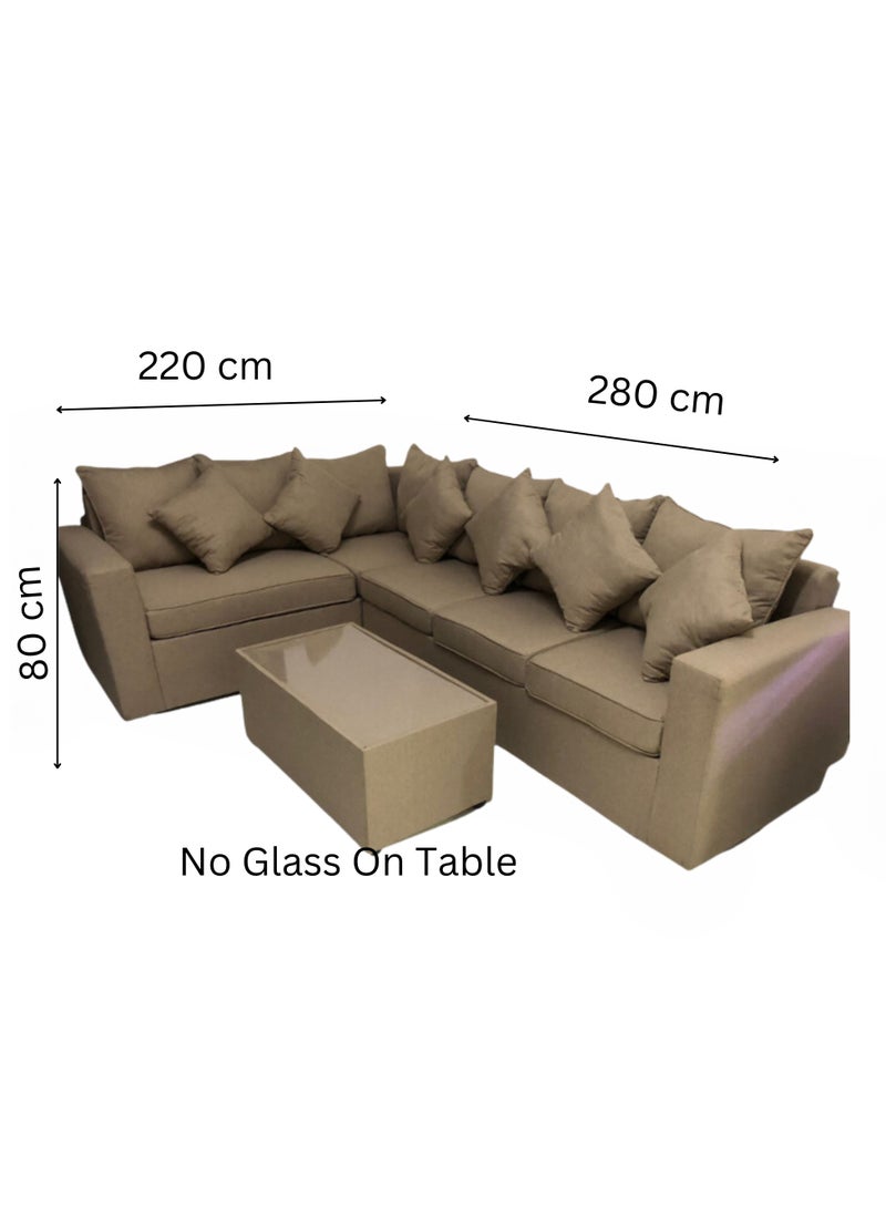 Maharat Al Bahar L Shape Sofa Set With Table & Pillow Beige 5 Seater 180x80x80  - Image 2