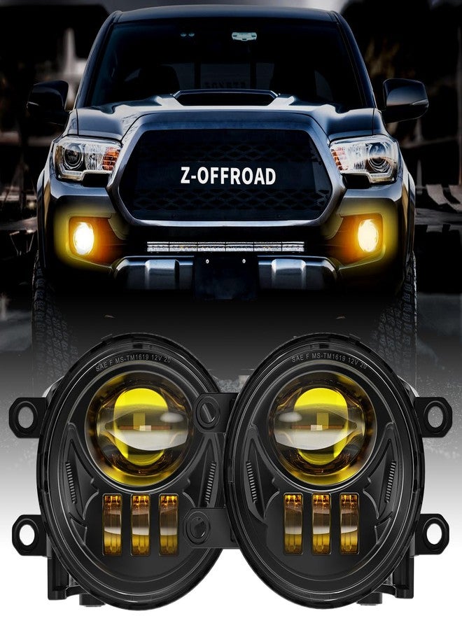 Z-OFFROAD مجموعة مصابيح ضباب LED صفراء من Z-OFFROAD بعدسات شفافة، متوافقة مع موديلات تاكوما (2016-2022)، كامري (2009-2013)، كورولا (2014-2022)، فور رنر (2014-2022)، وتندرا (2014-2019). مصابيح قيادة بديلة بلون كهرماني وأصفر ذهبي للمصد. - Image 1