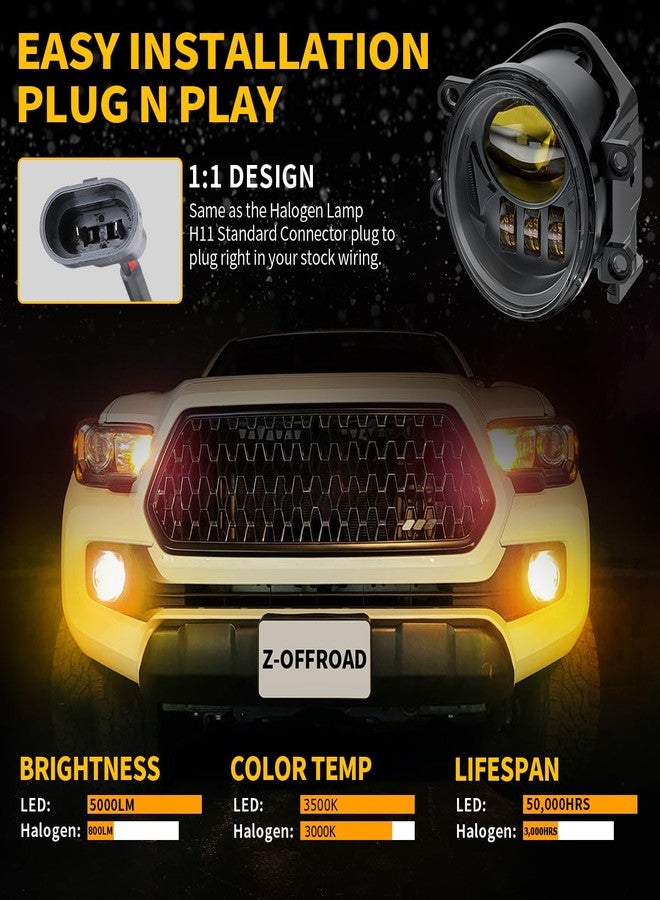 Z-OFFROAD مجموعة مصابيح ضباب LED صفراء من Z-OFFROAD بعدسات شفافة، متوافقة مع موديلات تاكوما (2016-2022)، كامري (2009-2013)، كورولا (2014-2022)، فور رنر (2014-2022)، وتندرا (2014-2019). مصابيح قيادة بديلة بلون كهرماني وأصفر ذهبي للمصد. - Image 5