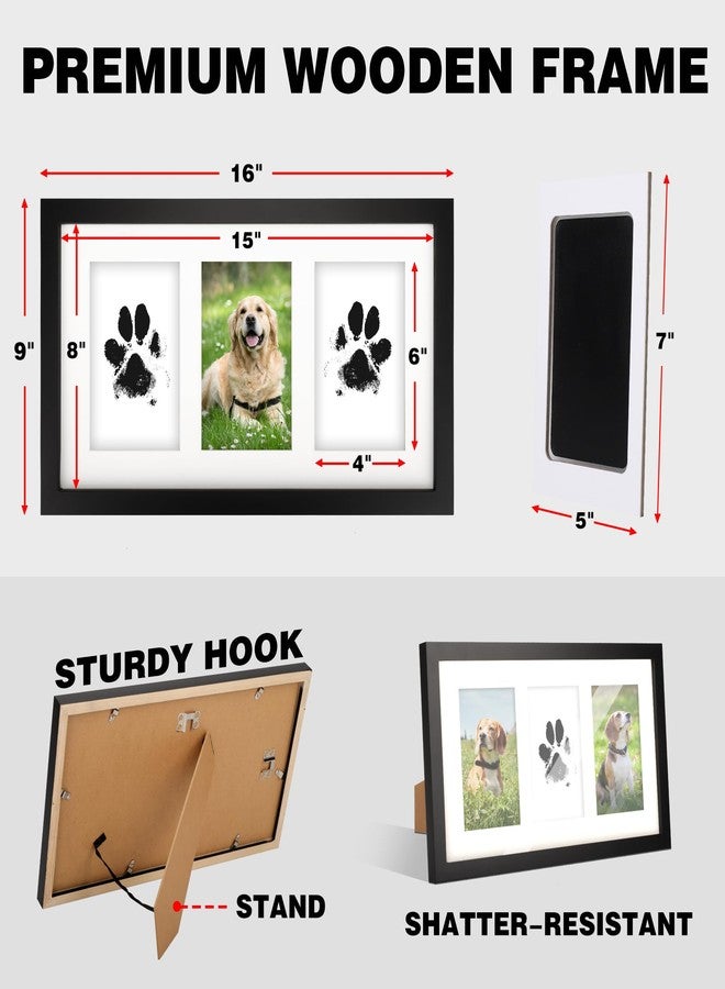 AEVETE 8x15 Pet Paw Print Picture Frame Inkless Kit Wooden Pet Memorial Gifts for Tabletop or Wall Display Three 4x6 Photos Black - Image 2