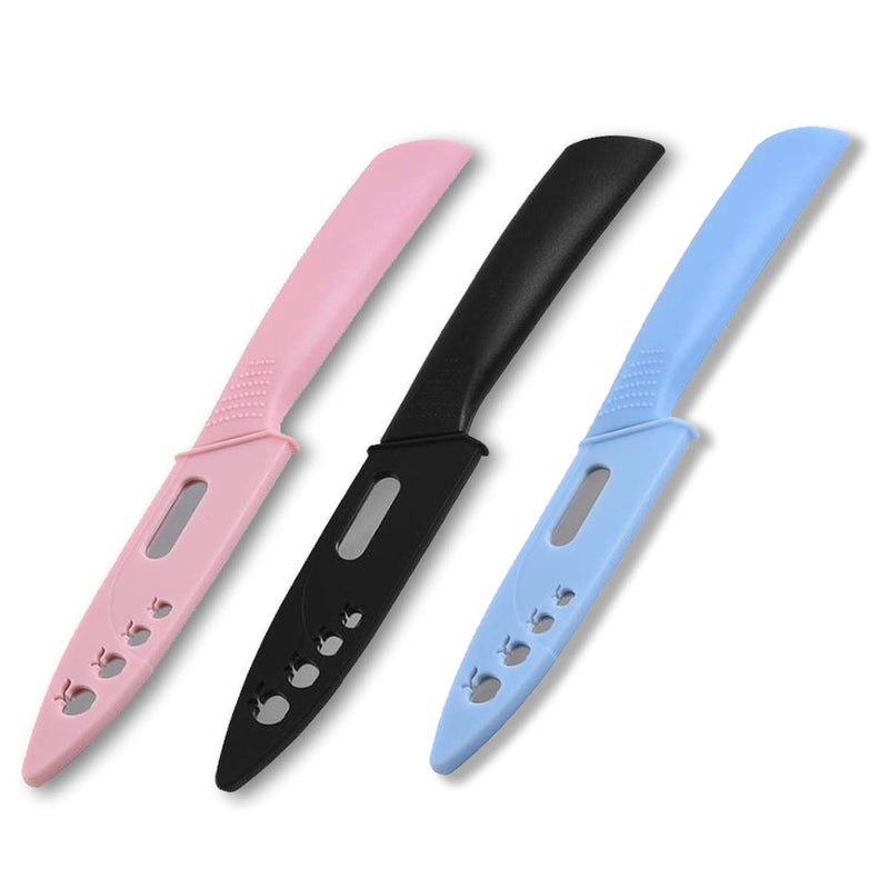 Fruit Knife New Sharp and Durable Fruit Knife Set with Protective Cover Suitable for Most Types of Vegetables and Fruits3 Pieces Pink Blue Black